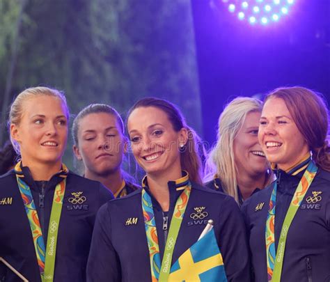 Swedish Female Soccer Team Showing Their Silver Medals Stock Photos ...