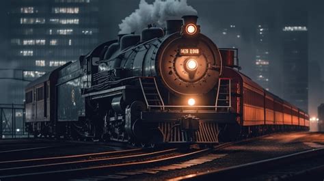 Premium Photo | Steam train in the night city