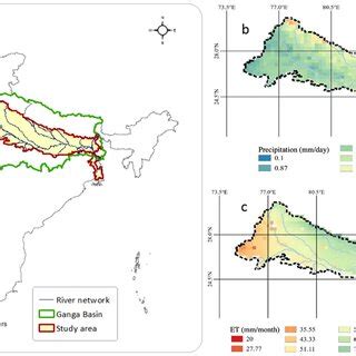 (a) Location of the study area within the Ganga Basin. (b) Mean ...