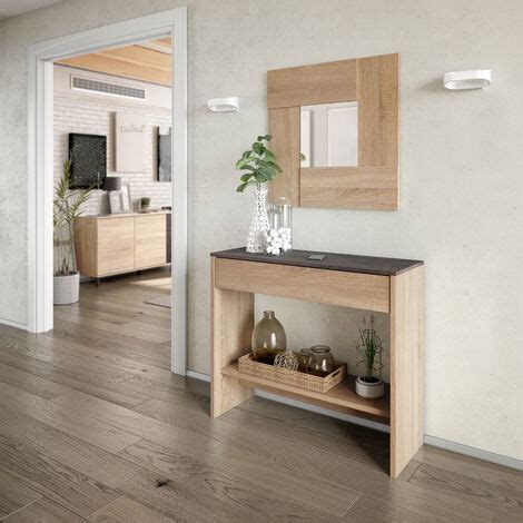 Mobile Ingresso Con Cassetto Ripiano E Specchio ROVERE 92 X 33 X 79 Cm