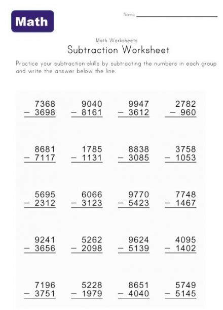 Subtraction Worksheets For Grade 6