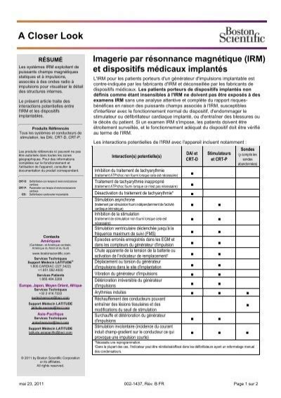 Irm Et Dispositifs MÃ©dicaux ImplantÃ©s Boston Scientific