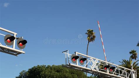 Level Crossing Warning Signal In Usa Crossbuck Notice And Red Traffic