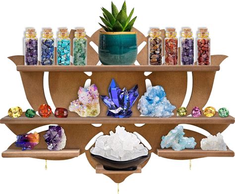 Amazon Chakral Wooden Lotus Flower Shelf For Crystals Lotus