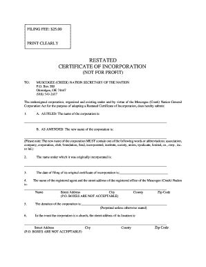 Fillable Online Restated Certificate Of Incorporation Mcn Nsn Gov Fax