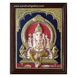 Shop Online Vinayagar Semi Embossed Tanjore Painting Free Shipping