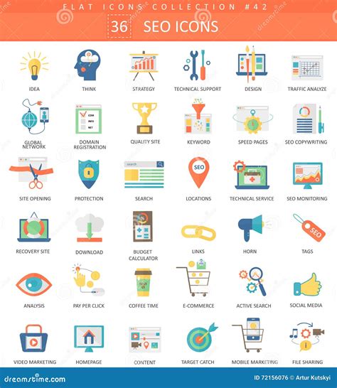 Vector SEO And Development Color Flat Icon Set Elegant Style Design