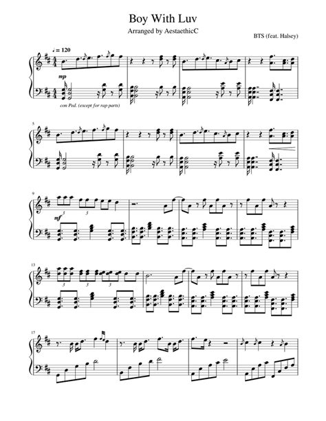 Boy With Luv Bts 💜 Sheet Music For Piano Solo