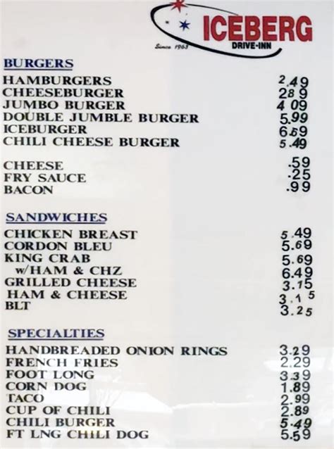 Iceberg Drive Inn menu – SLC menu