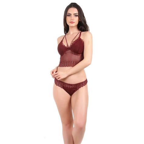 Conjunto Imi Lingerie Sem Bojo Cropped Em Renda Stefanie Vinho Submarino