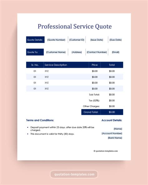 Professional Service Quote Template BLU Quote Templates Free