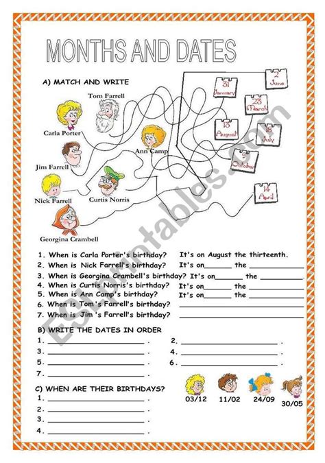 MONTHS DATES ORDINAL NUMBERS ESL Worksheet By Sandramendoza