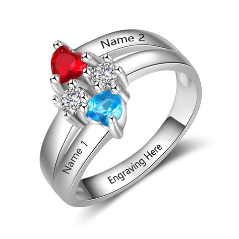 Birthstone Rings Mothers Rings 925 Sterling Silver Personalized Birthstone Family Cubic Zirconia ...