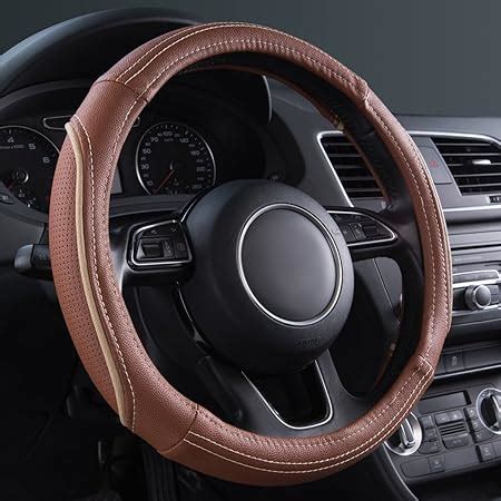 Brown Wheel Cover Cowhide Steering Wheel Cover Brown Leather Car