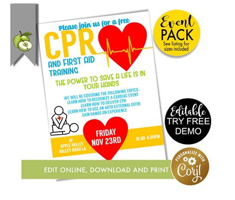 Cpr Training Flyer Poster First Aid Training Cpr Awareness Etsy