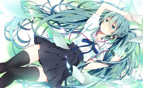 Aqua Eyes Aqua Hair Hatsune Miku Long Hair Paper School Uniform Tagme