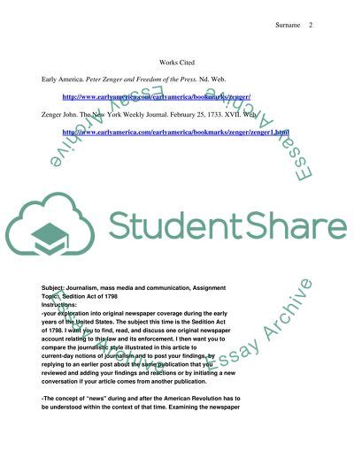 Sedition Act of 1798 Assignment Example | Topics and Well Written Essays - 250 words