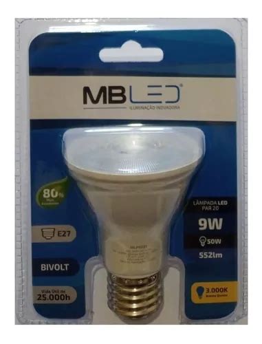 6 Lâmpadas Led Mbled Par 20 9w Bivolt Branca Morna 3000k Frete grátis