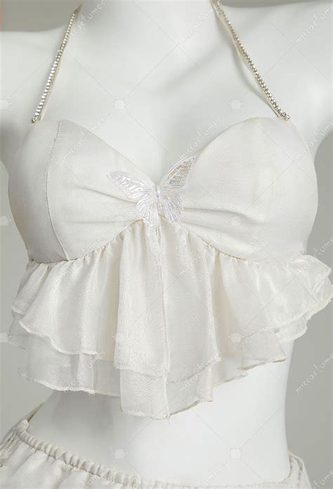 Women Elf Style Sexy Lingerie Set Costume White Butterfly Fairy Short Top And Skirt With