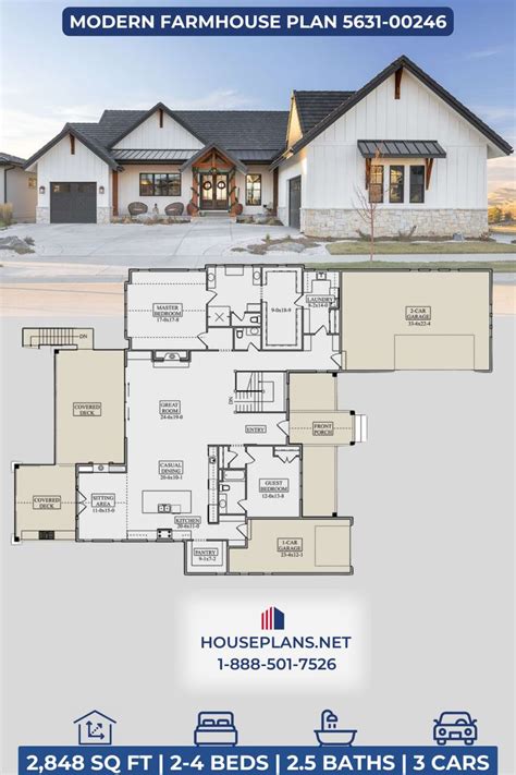 House Plan 5631 00246 Modern Farmhouse Plan 2 848 Square Feet 2 4