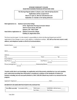 Fillable Online Scc Spokane Nursing Program Application Packet