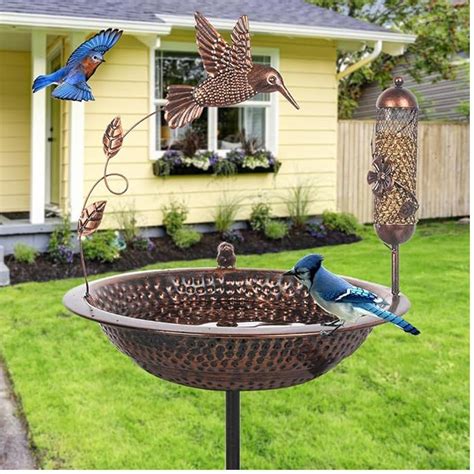 Vintage Bird Bath Outdoor Metal Bird Bath With Garden Stake Bird Feeder