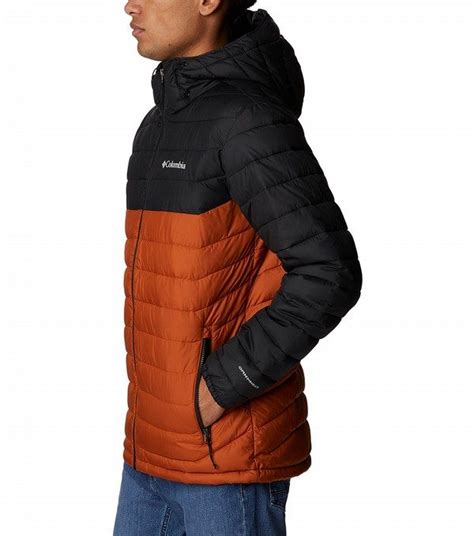 Mens Powder Lite Hooded Insulated Jacket Warm Copper Black Columbia