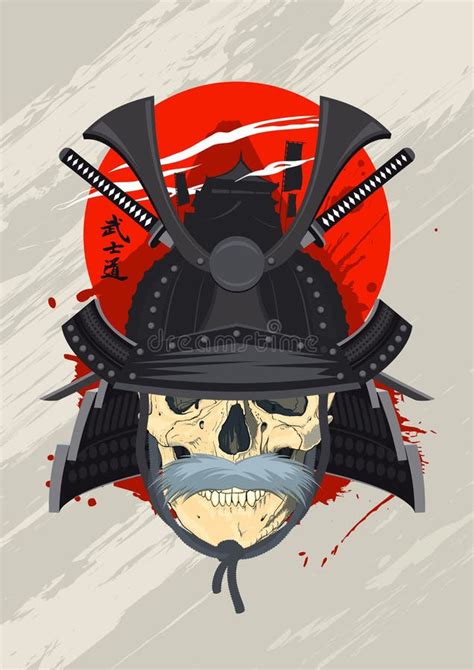 Skull Wearing Samurai Helmet Stock Vector - Illustration of bones ...