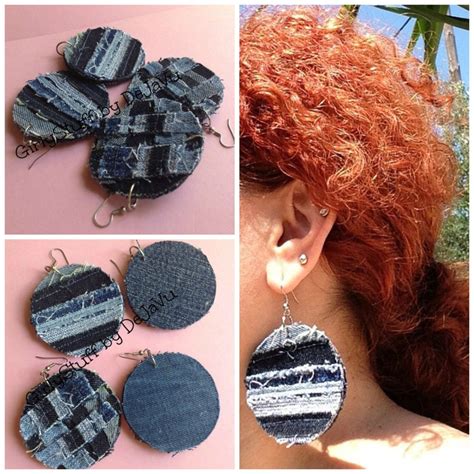 Denim Earrings Jean Earrings Handmade Ooak Patchwork Denim Etsy