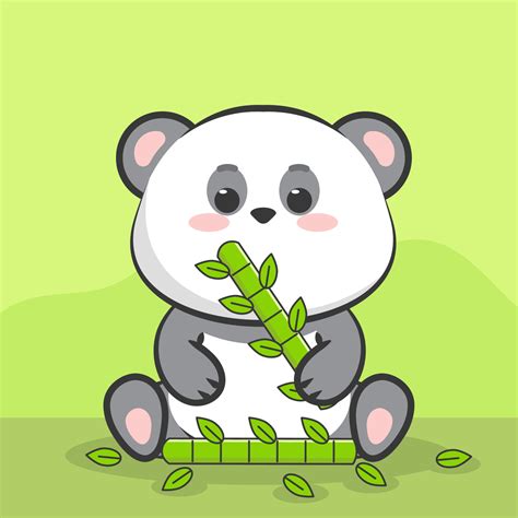 Kawaii Panda Eating Bamboo 10966313 Vector Art At Vecteezy