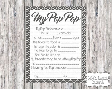 My Pop Survey Fathers Day Questionnaire Grandpa Survey Etsy