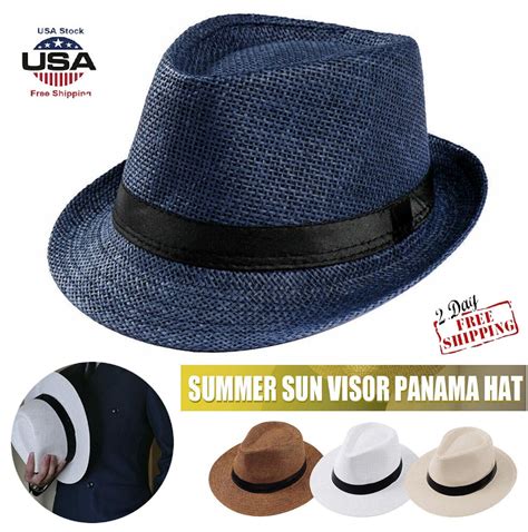 Summer Straw Fedora Panama Hat Sun Short Brim Floral Trilby Cuban Cap Hat Usa Ebay