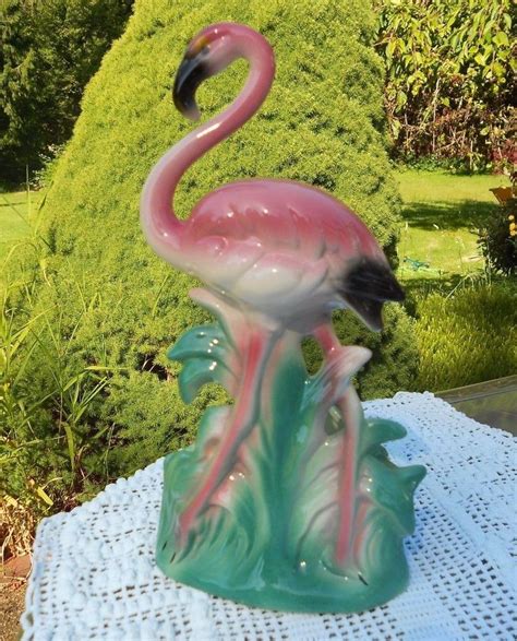 Vintage Pink Flamingo Figurine Planter Ceramic Mid Century 1950s Bird