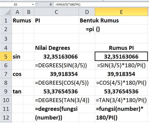 Rumus Microsoft Excel 2007 Fungsi Trigonometri Sin Cos Tan