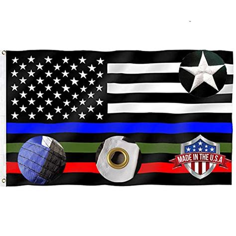 Embroidered Stars Thin Red Blue Green Line American Flag X Vivid