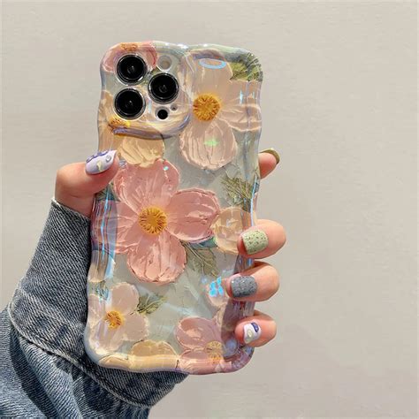 Ottwn Luxury Laser Oil Painting Flowers Phone Cases For Iphone