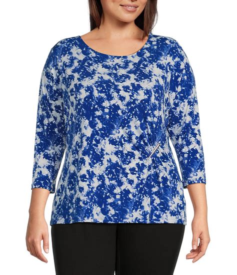 Calvin Klein Plus Size Printed Cap Sleeve Asymmetrical Hem Top Dillards