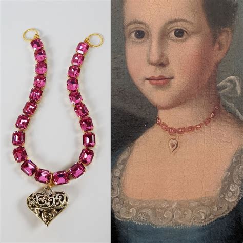 Pink Topaz 18th Century Collet Necklace With Heart Pendant Dames A La