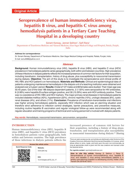 Pdf Seroprevalence Of Human Immunodeficiency Virus Hepatitis B Virus And Hepatitis C Virus