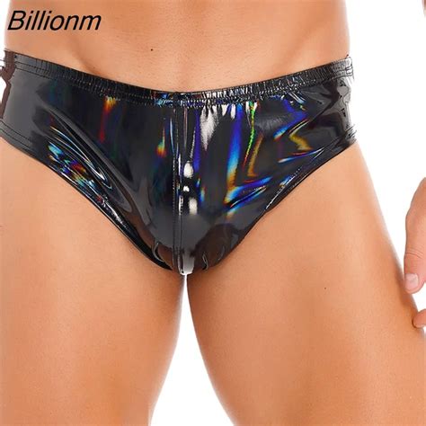 Billionm Mens Panties Glossy Wet Look Patent Leather Low Rise Bulge