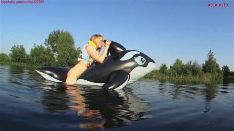 Alla Has A Hot Ride On A Squeaky Old Inflatable Whale On The Lake And Wears A Rare Inflatable