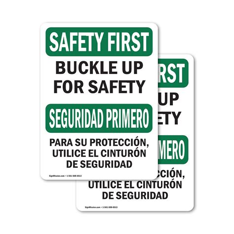 2 Pack Buckle Up For Safety Bilingual Osha Safety First Sign