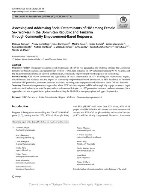 Assessing And Addressing Social Determinants Of Hiv Among Female Sex Workers In The Dominican