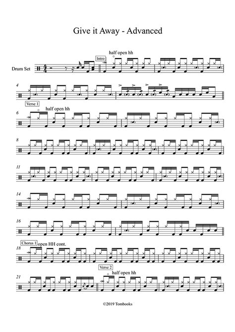 Give It Away Advanced Level Red Hot Chili Peppers Drums Sheet Music