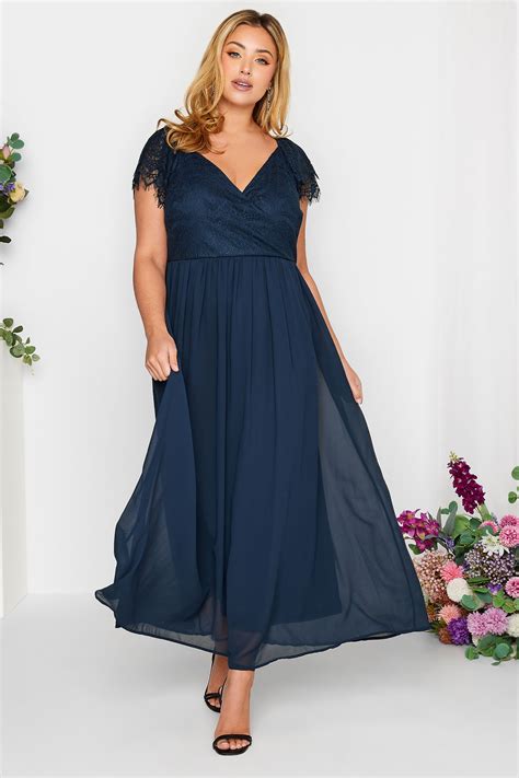 Yours London Plus Size Navy Blue Lace Detail Wrap Maxi Dress Yours