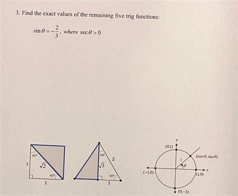 Solved 3 Find The Exact Values Of The Remaining Five Trig