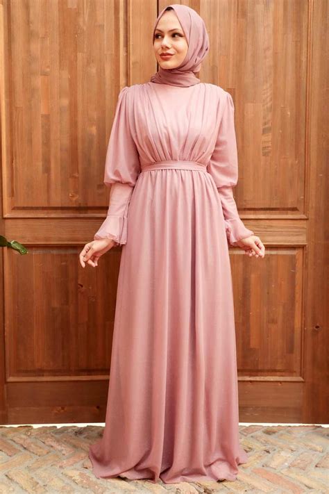 Neva Style Powder Pink Turkish Hijab Bridesmaid Dress 5367pd