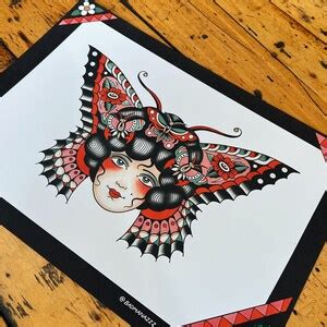 Lady Butterfly Traditional Tattoo A4 Print - Etsy