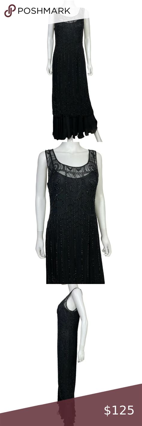 Sue Wong Nocturne Womens Black Silk Y K Lined Gown Beaded Maxi Dress