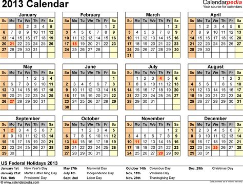 2013 Calendar With Federal Holidays